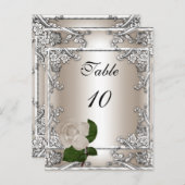 テーブルナンバーカ結婚ードのシルバークリームバラ ポストカード (正面/裏面)