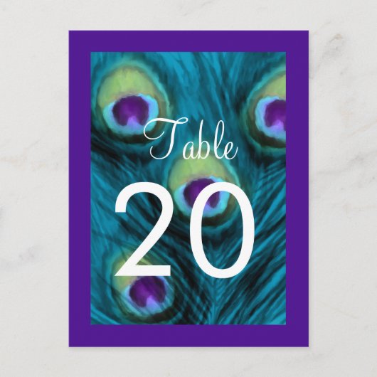 テーブルナンバーパープルティール（緑がかった色）孔雀 ポストカード (正面)