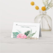 テーブルナンバーピンクフラミンゴ熱帯花 プレイスカード (正面)