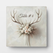 テーブルナンバーブライダルブーケと鹿の〔雄ジカの〕枝角 フォトプラーク (正面)