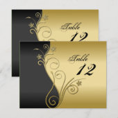 テーブルナンバー ウェディングカード - クラシックなブラック＆ゴールド (正面/裏面)