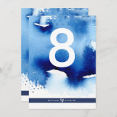 テーブルナンバー ウェディング おしゃれ ダークブルー 水彩 (正面/裏面)