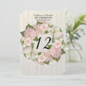 テーブルナンバー ピンク ハイドランジア ローズレース ラスティックウッド (スタンド正面)