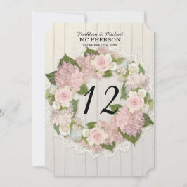 テーブルナンバー ピンク ハイドランジア ローズレース ラスティックウッド