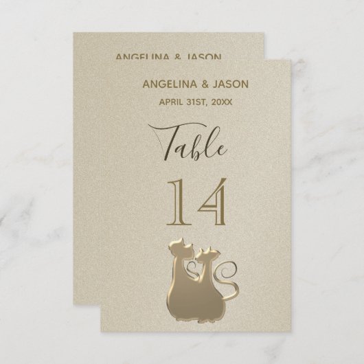 テーブルナンバー 猫 カップル ゴールデン エレガント ウェディング (正面/裏面)