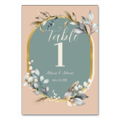 テーブルナンバ結婚スのロマンチックな中和ティール(緑がかった色) テーブルナンバー (正面)