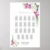 テーブルピンクの白バラのフローラシーティングチャート ポスター (正面)