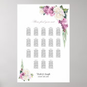 テーブルピンクの白バラのフローラシーティングチャート ポスター (正面)