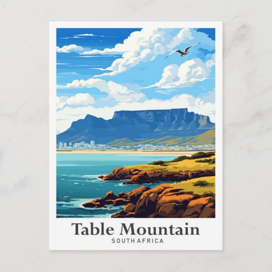 テーブルマウンテンサウスアフリカトラベルイラストレーション ポストカード (正面)