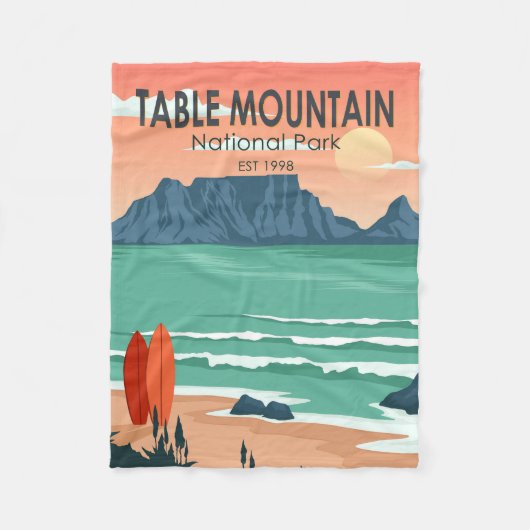 テーブルマウンテン国立公園南アフリカヴィンテージ フリースブランケット (正面)