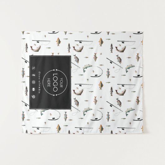 テーブルランナーバナービジネスロゴ魚釣り魚 タペストリー (正面(横))