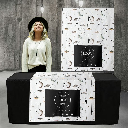 テーブルランナーバナービジネスロゴ魚釣り魚 タペストリー