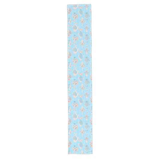 テーブルランナー、ターコイズ及びサンゴデザイン ロングテーブルランナー (正面)