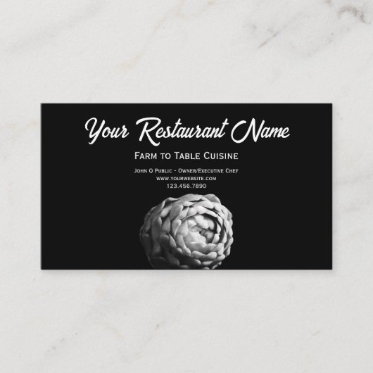 テーブルレストランへの白黒アーティチョークファーム コーリングカード (正面)