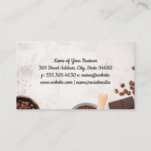 テーブル上のコーヒーメーカー用品 名刺 (裏面)