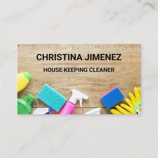 テーブル上の清掃用清掃器具 名刺 (正面)