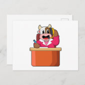 テーブル付き秘書として牛 ポストカード (正面/裏面)