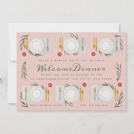 テーブル図解入りの、写真付きのウェルカムディナー 招待状 (正面)