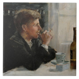 テーブル失ったに考え人が座った タイル