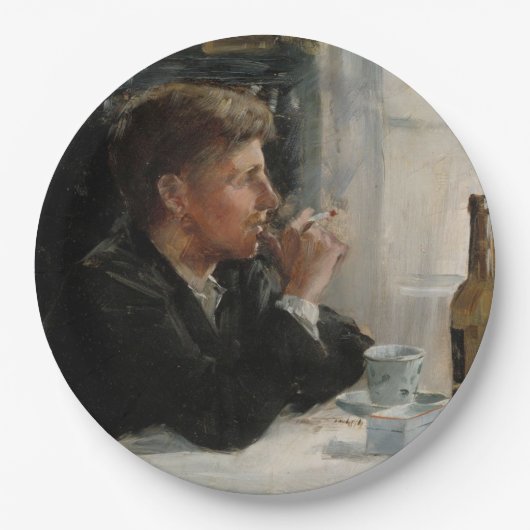 テーブル失ったに考え人が座った ペーパープレート (正面)