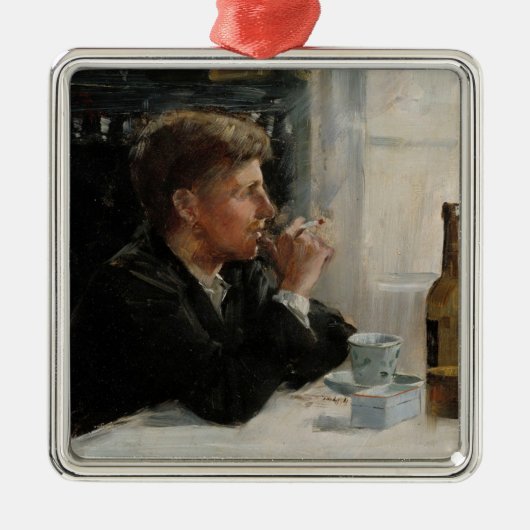 テーブル失ったに考え人が座った メタルオーナメント (正面)