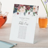 テーブル席表ネイビーブルーとブルゴーニュのフローラ 台座サイン (インサイチュ)