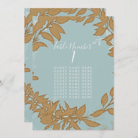 テーブル座席埃っぽい青と白のリースブライダル 招待状 (正面/裏面)