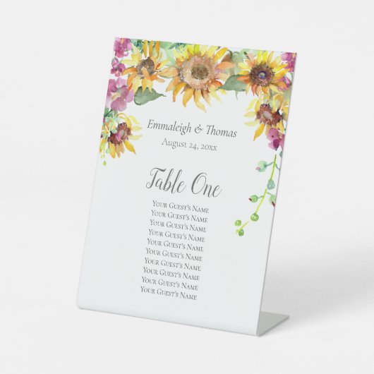 テーブル座席表ひまわり秋花模様 台座サイン (正面)