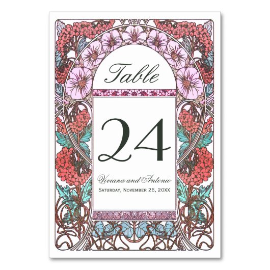 テーブル数を結婚するアールヌーボーのカラフルなヴィンテージ テーブルナンバー (正面)