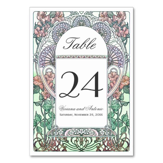 テーブル数を結婚する美しいアールヌーボー テーブルナンバー (裏面)