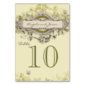 テーブル数カードを結婚する灰色の緑のヴィンテージ テーブルナンバー (裏面)