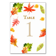 テーブル数カードを結婚する秋の紅葉