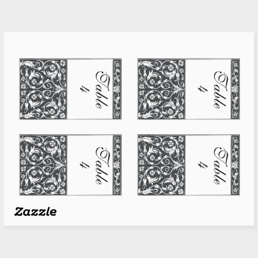 テーブル数ダマスク織ペン及びインク白黒の結婚式 長方形シール (シート)