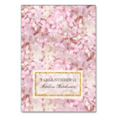 テーブル数座席表のピンクのアジサイの金ゴールドののど テーブルナンバー (正面)