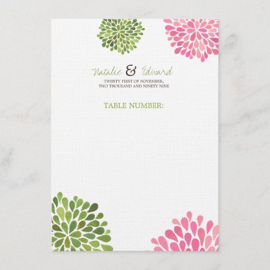 テーブル数座席表及び結婚式メニュー開花 メニュー (正面)