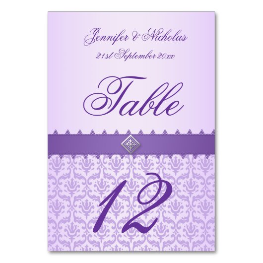 テーブル数薄紫のダマスク織及び紫色のリボン テーブルナンバー (正面)