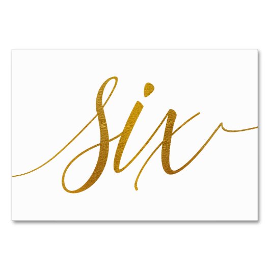 テーブル数-豪華なタイポグラフィ(フェイクな金ゴールドホイル) 6 テーブルナンバー (正面)