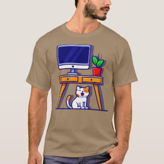 テーブル漫画の下にかわいい猫 Tシャツ