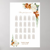 テーブル焼けオレンジ色の白いフローラシーティングチャート20 ポスター (正面)