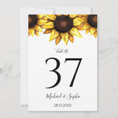 テーブル番号ひまわり結婚の白い黄色のカード (裏面)