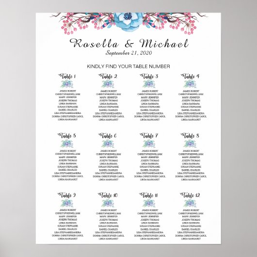 テーブル番号を探す – シーティングチャート ポスター (正面)