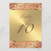 テーブル番号エレガントピーチと金ゴールドのフィリーグリー 招待状 (裏面)