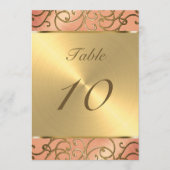テーブル番号エレガントピーチと金ゴールドのフィリーグリー 招待状 (正面)