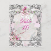 テーブル番号カードエレガントなウェディングピンクローズ ポストカード (正面)