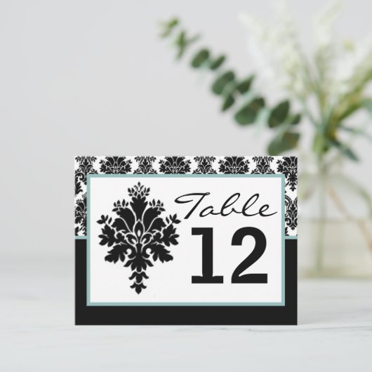 テーブル番号カードブラックダマスクレースプリント ポストカード (スタンド正面)