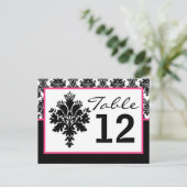 テーブル番号カードブラックホットピンクダマスクレースプリント ポストカード (スタンド正面)