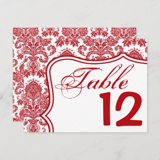 テーブル番号カードレッドクリムホワイトダマスクレースプリント ポストカード (正面/裏面)