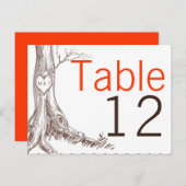 テーブル番号カード秋ツリーイニシャル彫刻オータム ポストカード (正面/裏面)