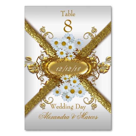 テーブル番号カード結婚の白金ゴールドデイジー テーブルナンバー (正面)
