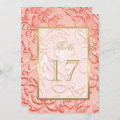 テーブル番号コーラルピンクダマスク任意の色 招待状 (正面/裏面)